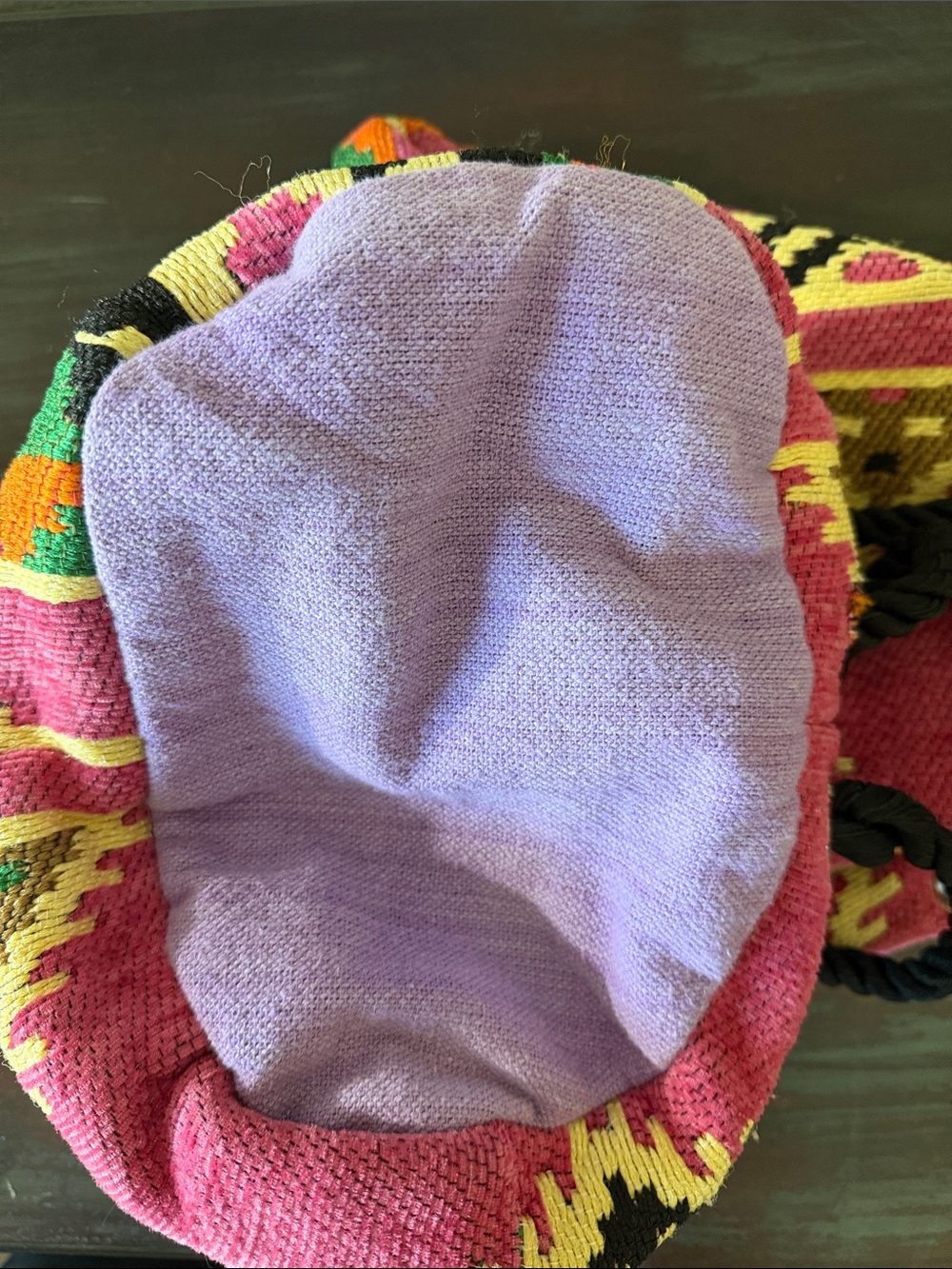 Handwoven Pink Multi-Color Patterned Drawstring Women’s Backpack Bag - Picture 3 of 4